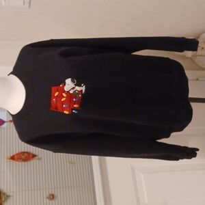 Black Christmas Sweatshirt With Embroidered Snoopy - Size M (Men) or L (Women)